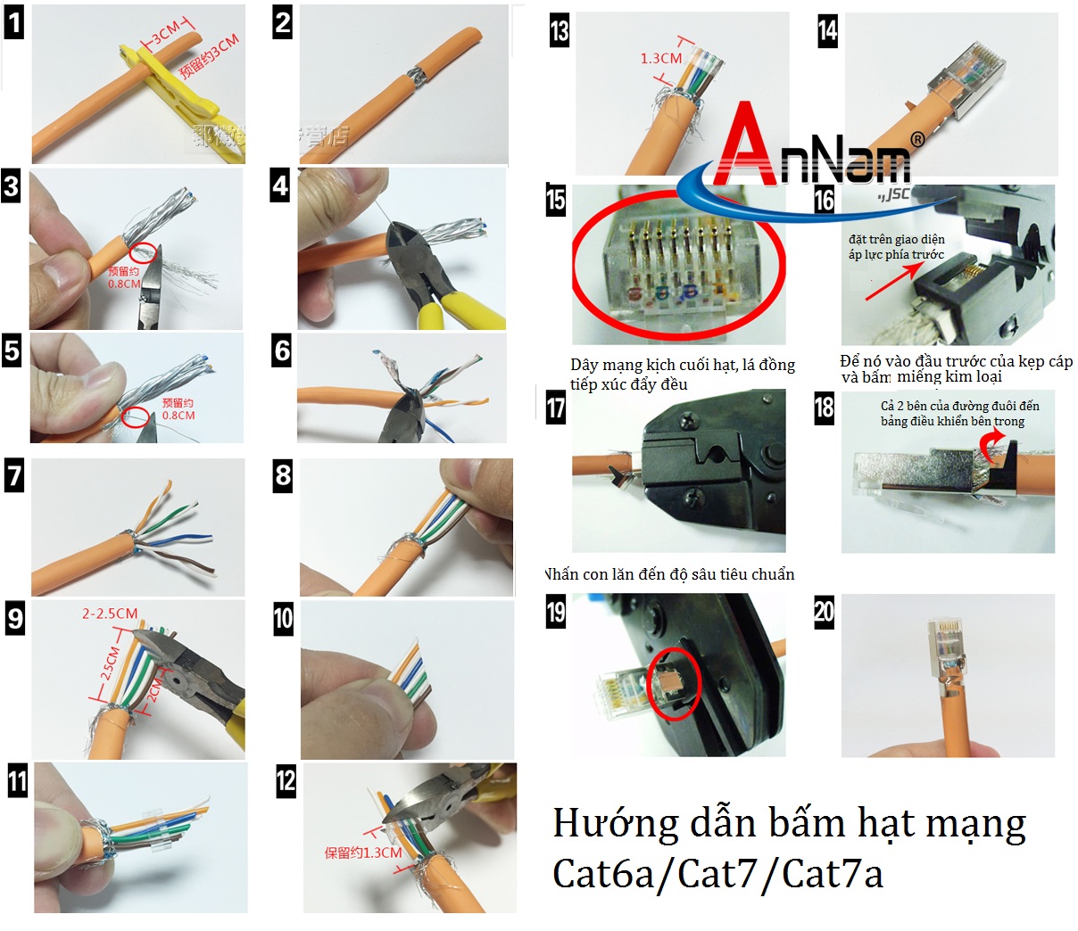 Cách bấm hạt mạng cat6a/cat7/Cat7a