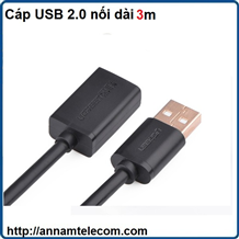 Cáp USB 2.0 nối dài 3m chính hãng Ugreen UG-10317 âm-dương